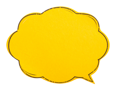 Yellow, puffy cloud shape with a dark outline against a black backdrop, mimicking a speech bubble