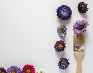 Spring Color Palette Concept with Flowers and Brush