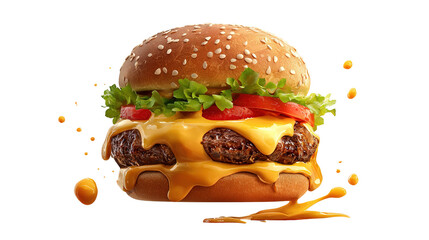 big fresh burger with cheese and bacon isolated on white background PNG image