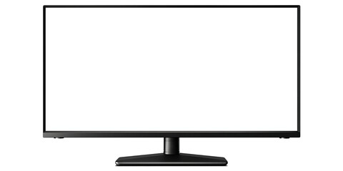 Realistic Black Computer Monitor with White Screen on Transparent Background, PNG