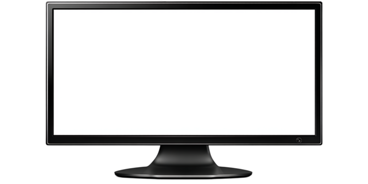 Realistic Black Computer Monitor Display with White Screen on Transparent Background, PNG