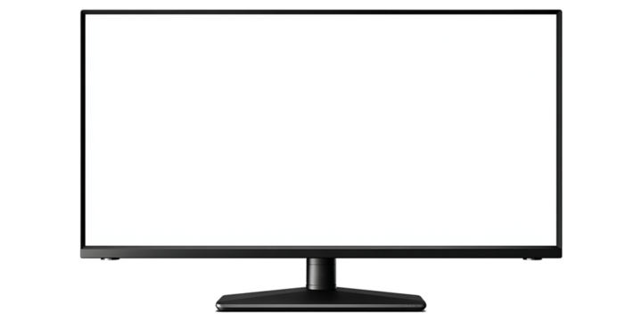 Realistic Black Computer Monitor with White Screen on Transparent Background, PNG