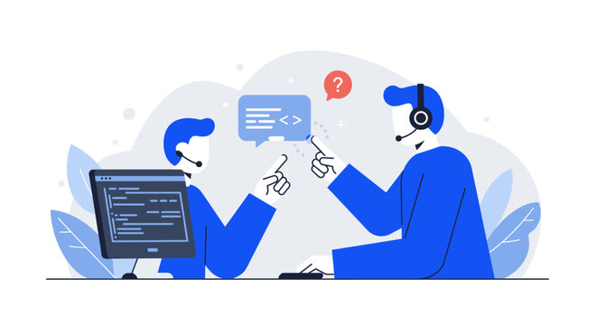 Two Tech Support Representatives Discussing Code Problems.