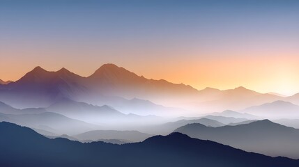 Obraz premium Layered mountain silhouettes fade into a soft, colorful twilight sky