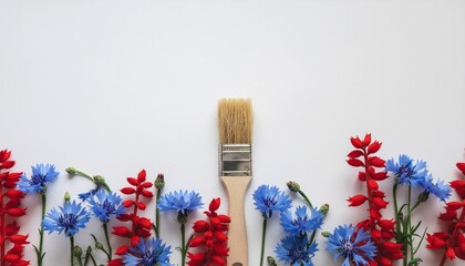 Spring Color Palette Concept with Flowers and Brush