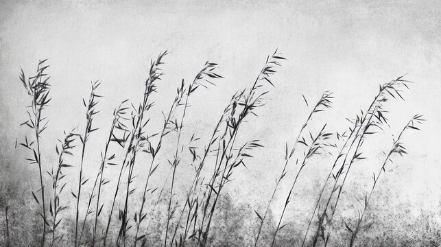 Gray Scale Field Grass Blowing in Light Haze