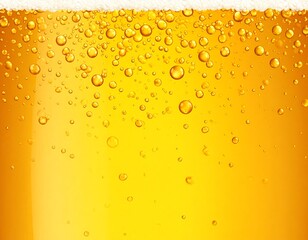 Close-up of cold, bubbly, golden beverage with frothy top