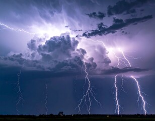Dramatic depiction of powerful lightning striking during a storm