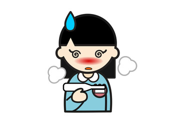 体温計を持った発熱した幼稚園児の女の子