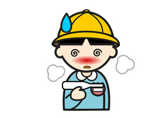 体温計を持った発熱した帽子をかぶった幼稚園児の男の子