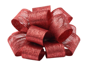 Shimmering Red Decorative Bow with Intricate Ribbon Loops on Transparent Background, PNG