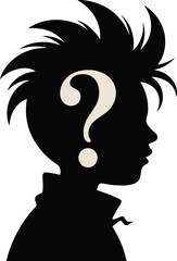 Silhouette of a person with a question mark in their head representing mystery