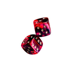 Two Red Dice Floating on Black Background, Symbolizing Chance, Luck, and Games of Skill and Fortune isolate on transparent background PNG