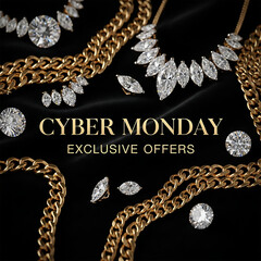Cyber Monday jewelry sale featuring gold chains and diamond necklaces