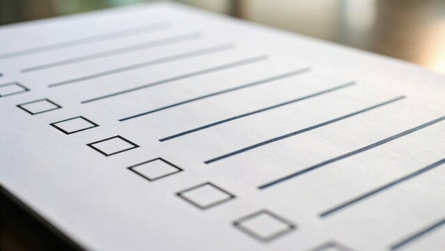 A blank checklist with lined sections and empty boxes, ideal for organization and planning tasks.