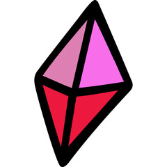 Pink and Red Geometric Crystal Shape With Black Outline On Transparent Background