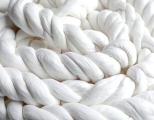 Close-up shot of thick, intertwined white rope, soft texture