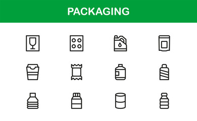 Professional packaging line icon set with minimal, editable vector designs — perfect for creating standout visuals in modern branding and design projects