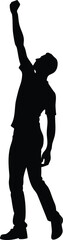 Silhouette of Man Celebrating Victory with Raised Fist, Success or Achievement Pose Vector