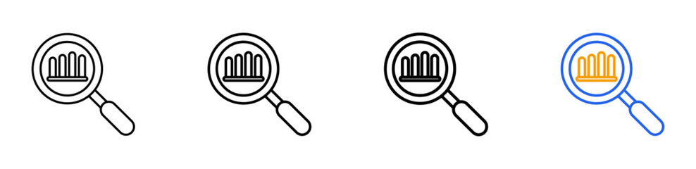 Analytics vector outline icon set with line weight and two color variation. Ideal for data analysis, performance insight, and business intelligence dashboard