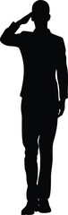 Silhouette of Man Saluting in Formal Attire, Respect and Military Gesture
