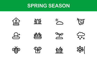 Spring Line Icon Set – Modern Minimal Vector Icons for Seasonal Branding, Floral Designs, and Fresh Themes