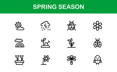 Spring Line Icon Set – Modern Minimal Vector Icons for Seasonal Branding, Floral Designs, and Fresh Themes