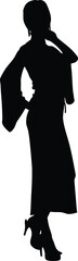 Elegant Female Silhouette Posing in Long Dress and High Heels Vector