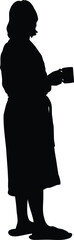Woman in Bathrobe Holding Mug Silhouette Vector