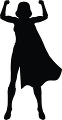 Empowered Female Superhero Silhouette with Flowing Cape