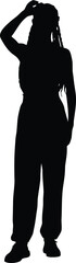 Black Silhouette Vector of a Woman with Locs Standing in a Confident Pose