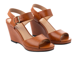 Brown leather wedge heel sandals feature open toe and ankle strap, perfect for summer outfits, stylish and comfortable for daily wear.