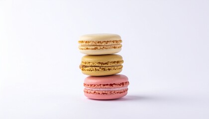 Stack of Colorful Macarons on White Background Minimal Dessert Concept