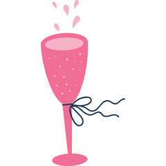 Pink champagne flute with blue ribbon and pink bubbles sparkling celebration drink beverage festive occasion