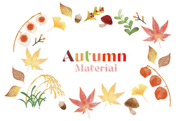 鬼灯や紅葉など趣のある秋の水彩イラストフレーム