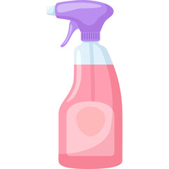 Pink Cleaning Spray Bottle With Purple Trigger And Label Area Isolated On Transparent Background Simple Vector Illustration