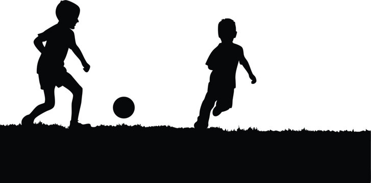 Silhouette of Two Boys Playing Soccer Together 1