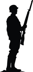 Silhouette of Soldier Standing at Attention with Rifle, Military Service and Patriotism Concept 1