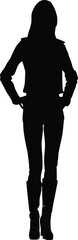Black Silhouette of Confident Woman Standing with Hands on Hips, Isolated Vector Graphic