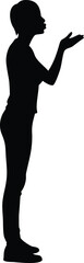 Silhouette of Woman Blowing a Kiss, Romantic Gesture in Side Profile