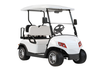 White Golf Cart with Transparent Background in Studio Lighting Clean Shot of a Vehicle for Recreational Use Empty Seating Area Transportation Solution for Golf Courses, PNG