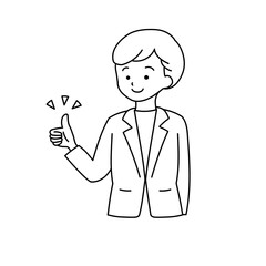 グッドサインする女性(上半身)線画