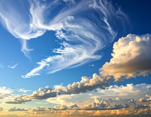 Dramatic skyscape featuring layered white and golden clouds