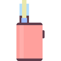 Pink electronic cigarette device with blue and yellow vapor element on a transparent background a simple cartoon icon representation