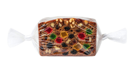 Wrapped fruitcake isolated on transparent background, a traditional holiday dessert with candied fruits and nuts, perfect for festive celebrations