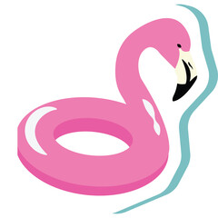 Pink Flamingo Inflatable Ring Floating on Translucent Blue Water Over White Background Vector Illustration EPS 35-74