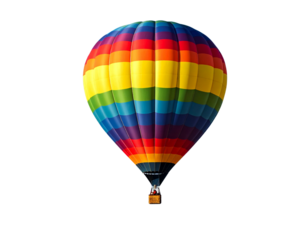 Rainbow Balloon Flying Over Clouds, Top-Down Aerial View, Isolated PNG