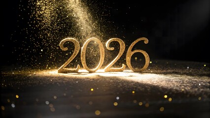 Golden 2026 Numbers Formed With Shimmering Glittering Dust
