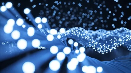 Abstract digital landscape illuminated by shimmering blue light particles, symbolizing data flow, network connections, and futuristic technological innovation - Powered by Adobe