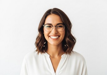 Fototapeta premium Smiling woman with glasses radiates confidence and success
